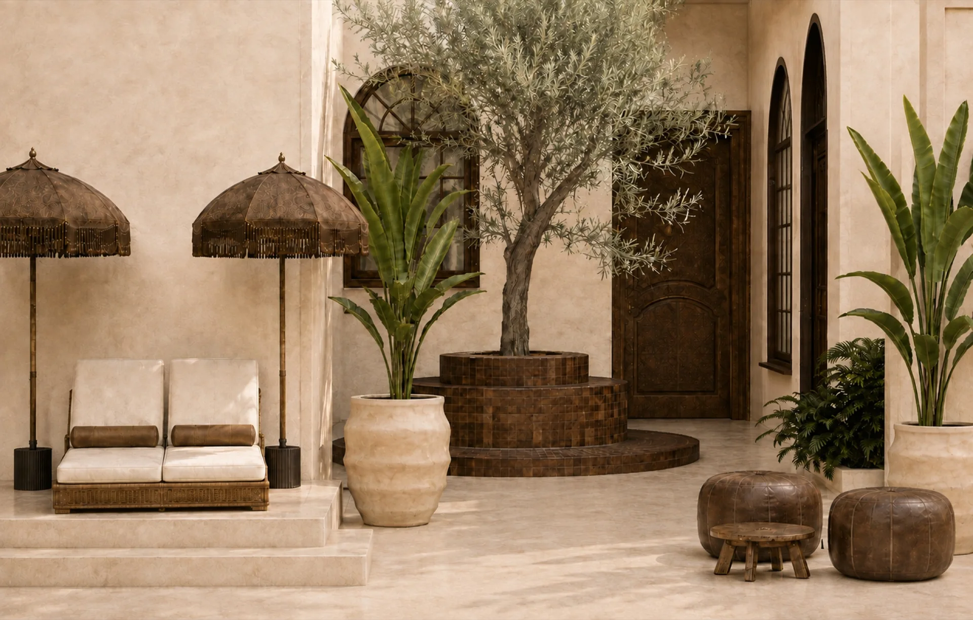 Patio — vue vers une chambre